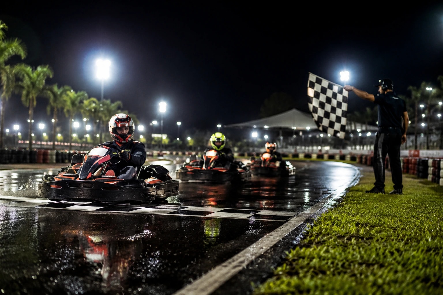 Karts do UDK cruzando a linha de chegada